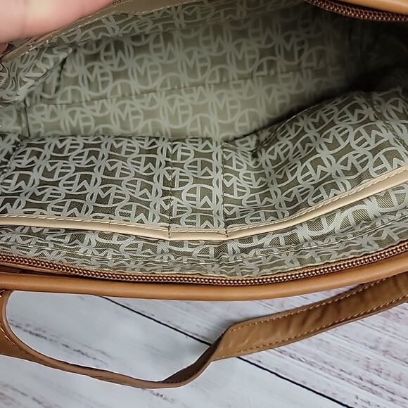 Marc Fisher Black Tan Perforated Vegan Leather Double Handle Handbag Purse - Picture 15 of 16